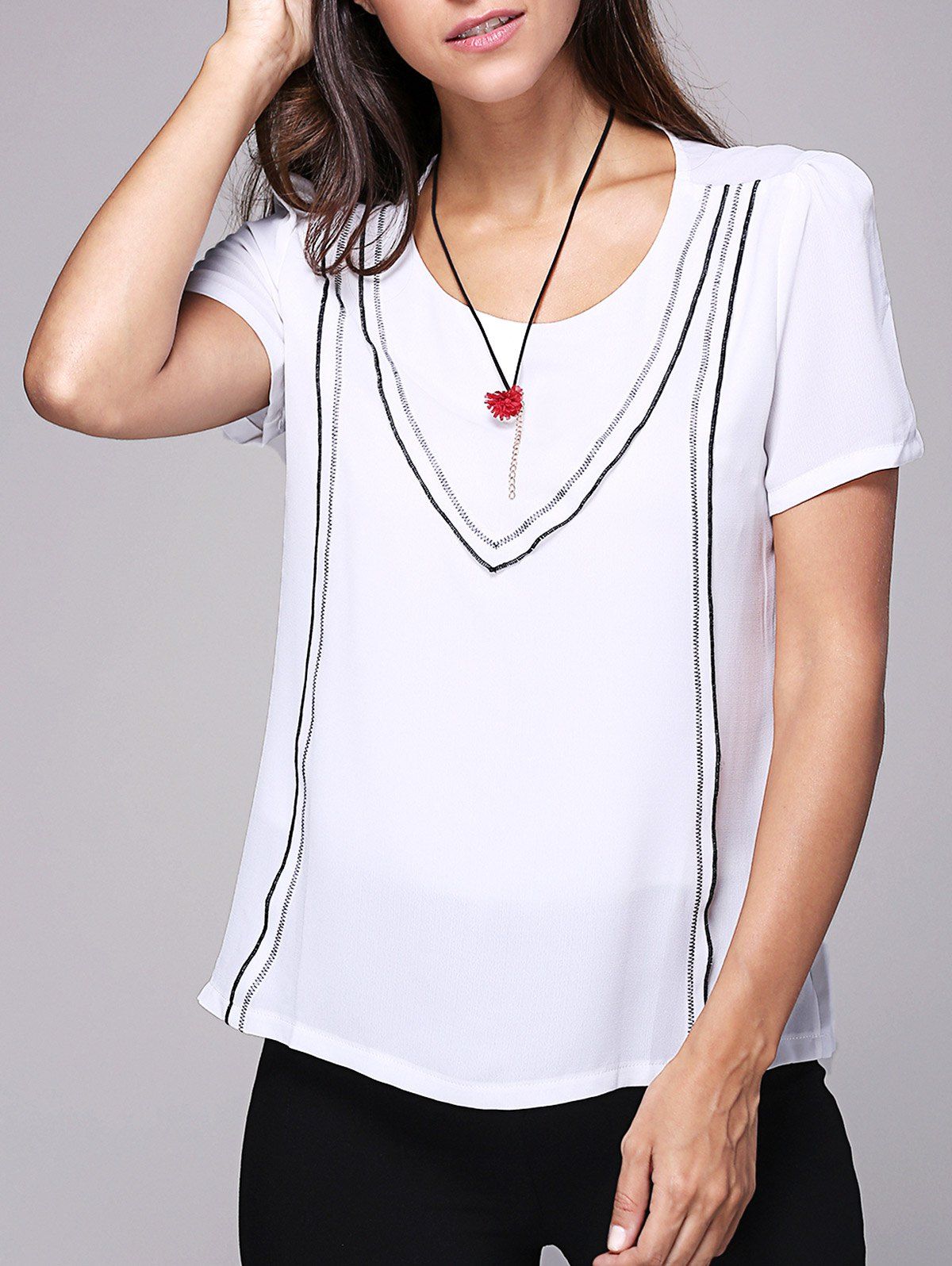 

Brief Women's Scoop Neck Short Sleeve Chiffon T-Shirt, White