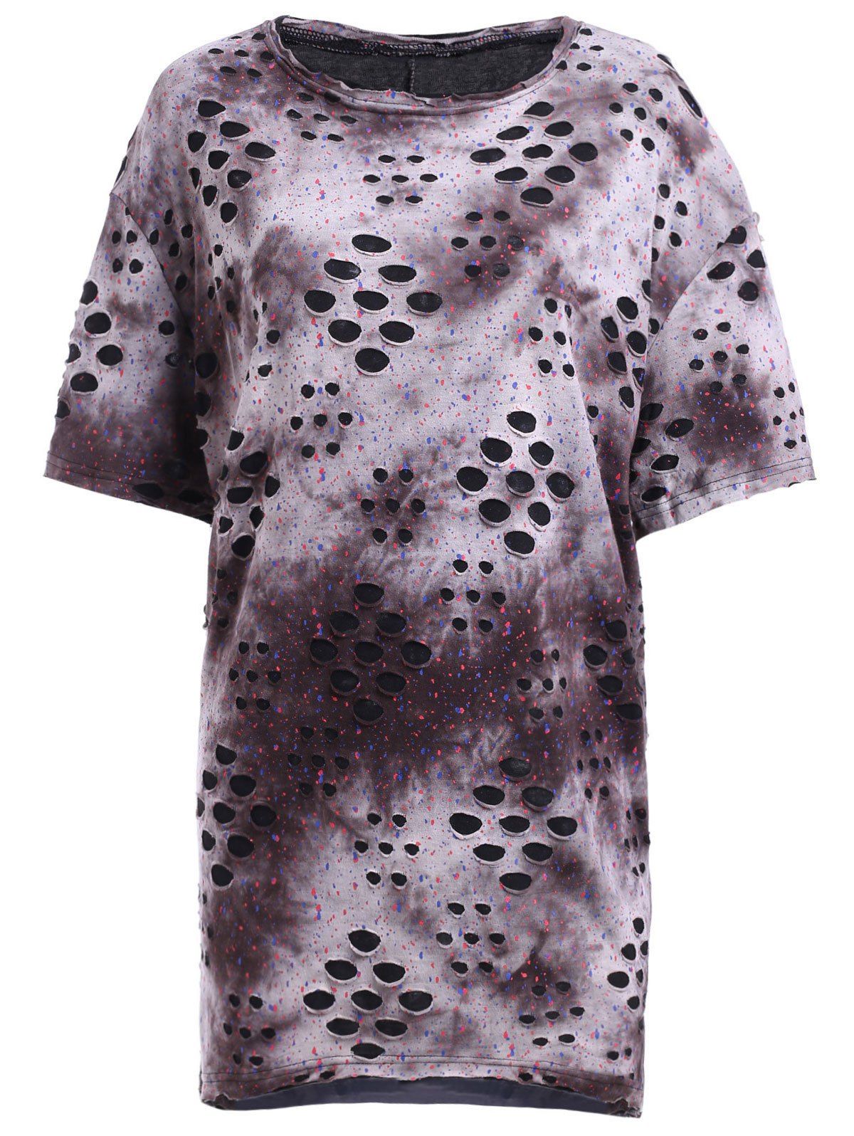 

Asymmetrical Distressed Printed Tee, Dark coffee