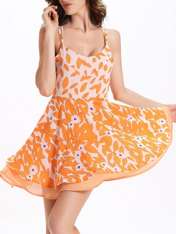 Élégant Imprimer Retour sans manches robe pour les femmes - Orange Rose 2XL