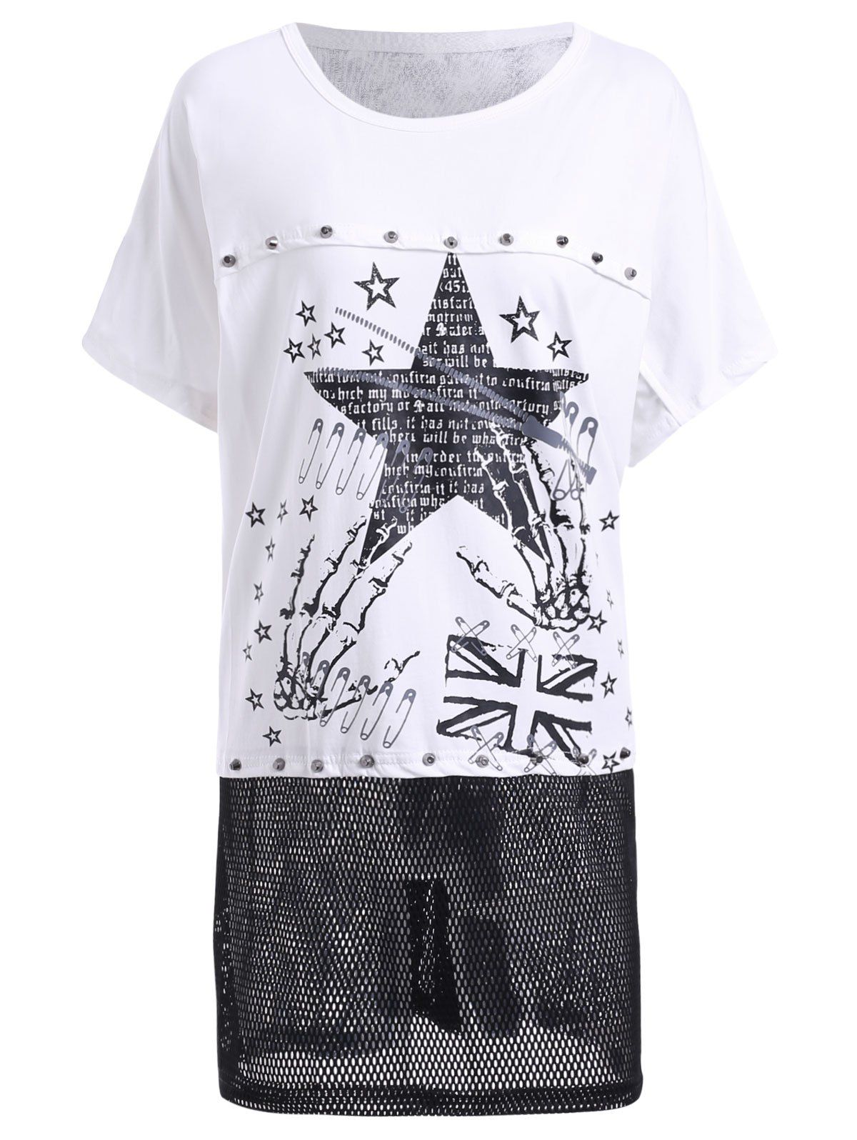 Trendy Women's Scoop Neck Star Pattern Short Sleeves T-Shirt, White