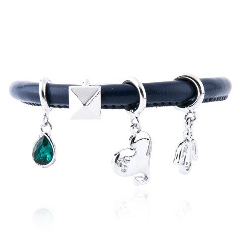 Trendy Water Drop Geometric Heart Peace Bird Alloy Charm Bracelet For Women, Black