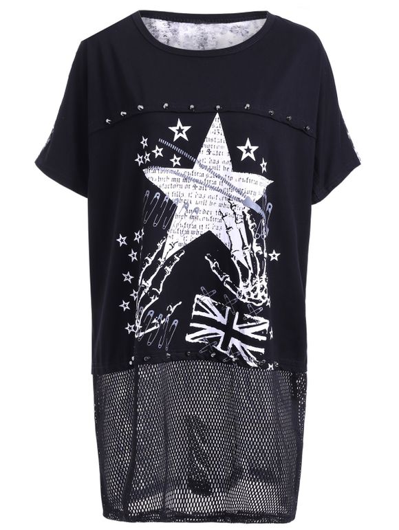 Motif Scoop Neck Star T-Shirt Femme Trendy  's manches courtes - Noir ONE SIZE(FIT SIZE XS TO M)