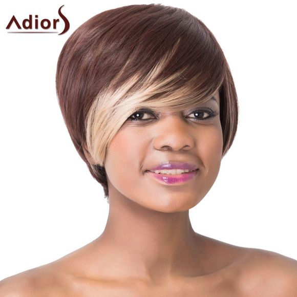 Superbe Dark Brown Highlight Hétéro court synthétique Hairstyle femmes s 'capless Adiors Perruque - multicolore 