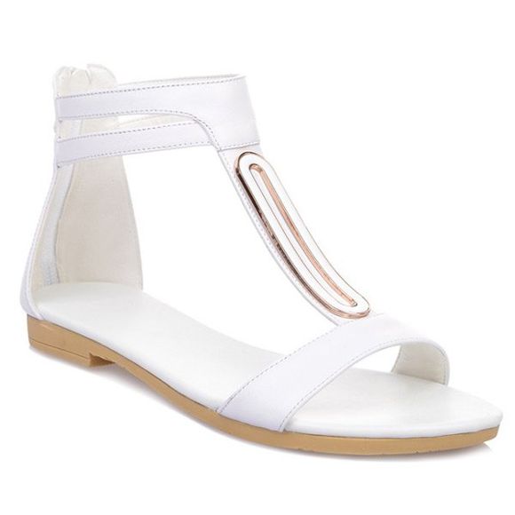 Sandals Zip Concise et talon plat design Femmes  's - Blanc 39