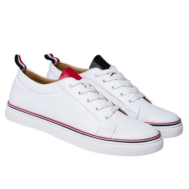 Simple Lace-Up and White Design Men's Casual Shoes - WHITE 42