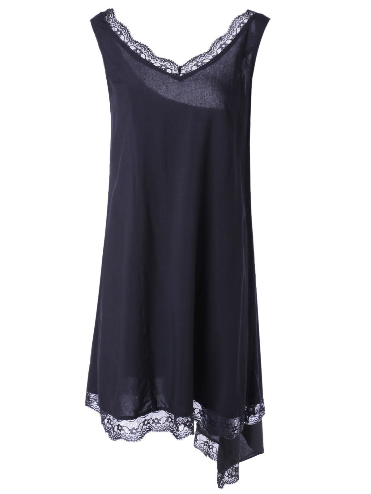 

Fashionable Women' V-Neck Sleevesless Asymmetric Lace Dress, Black