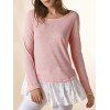 Fresh Style Lace Spliced Long Sleeve T-Shirt For Women - Rose M