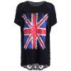 Trendy Women's Jewel Neck Union Flag Patchwork Jacquard T-Shirt - Noir ONE SIZE(FIT SIZE XS TO M)