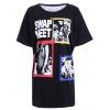 Les femmes à la mode d  'Jewel Neck Motif Tie-Dyed T-Shirt Fille - Noir ONE SIZE(FIT SIZE XS TO M)
