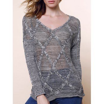 [41% OFF] 2025 Casual Style V-Neck Acrylic Hollow Out Long Sleeve Women ...