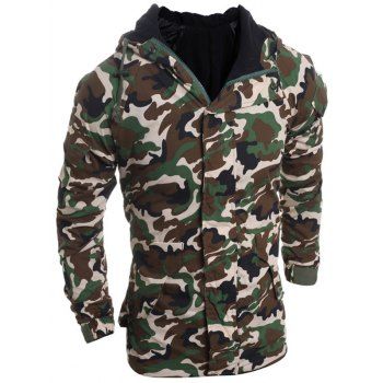 

Loose Fit Hooded Fashion Multi-Pocket Camo Pattern Long Sleeve Men's Thicken Cotton Blend Coat, Army green