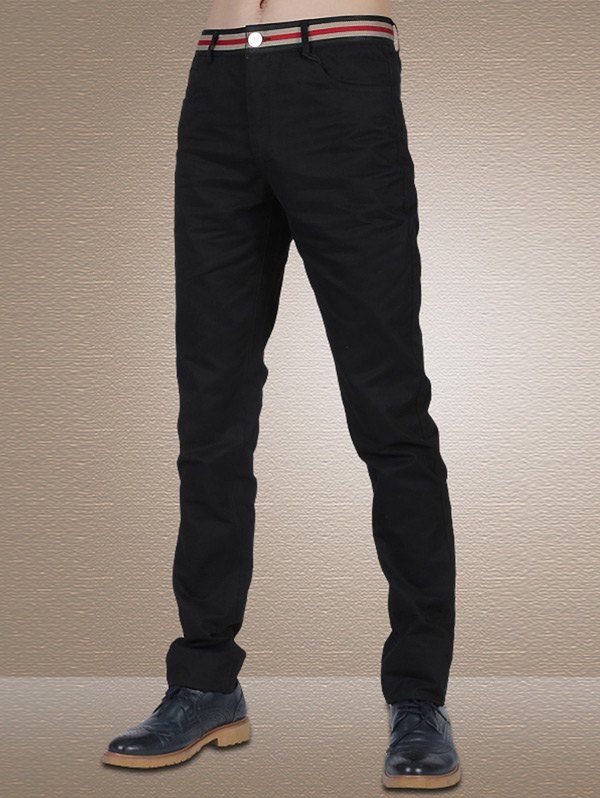 

Men's Stylish Straight Leg Stripes Solid Color Pants, Black