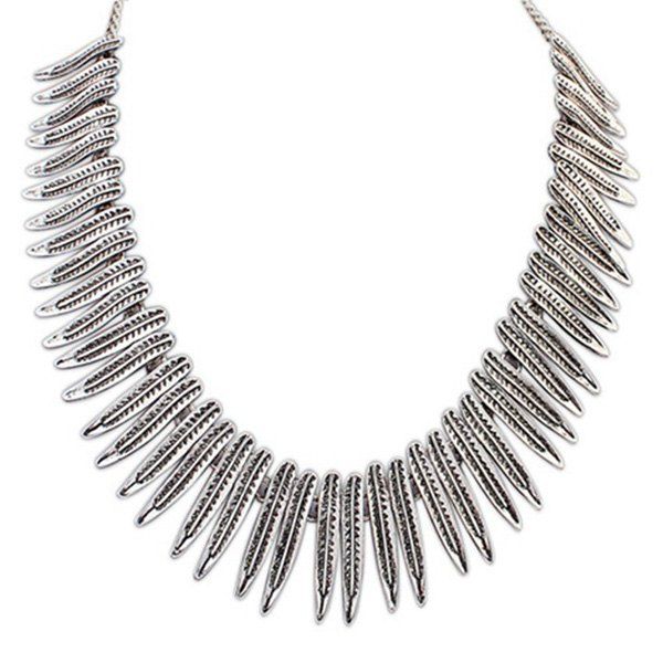 

Ethnic Leaf Fake Collar Necklace, Silver
