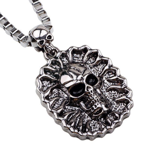

Chic Skull Box Chain Pendant Necklace For Men, Silver
