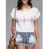 Fashionable Short Sleeve Fringed Embroidery Women's T-Shirt - Blanc XL