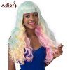 Curly Longue pleine Bang Adiors haute température fibre perruque pour les femmes - multicolore 