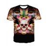 T-shirt col rond personnalité 3D Skulls imprimé floral manches courtes hommes  's - Noir 2XL