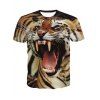 3D col rond Fierce Tiger Imprimer T-shirt de manches courtes hommes - multicolore 2XL