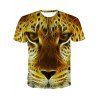 T-shirt col rond personnalité 3D Leopard Head Imprimer manches courtes hommes  's - multicolore 2XL