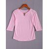 T-shirt Ample à Col en V à Manches 3/4 pour Femme - Rose L