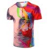 T-shirt Imprimé Visage Coloré 3D à Col Rond à Manches Courtes pour Homme - multicolore 2XL