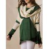 Color Block Scoop Collar Long Sleeve with Scarf Trendy Style Women's Sweater - Vert ONE SIZE
