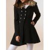 Fur Embellished Double-breasted Waisted Long Sleeves Slimming Women's Coat - BLACK M