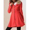 Fur Embellished Polo Callor Double-breasted Waisted Long Sleeves Slimming Women's Coat - JACINTH XL