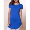 T-shirt Simple Asymétrique à Col Rond à Manche Courte en Couleur Solide Pour Femme - Bleu M
