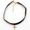 Retro Style Heart Shape Cross Artificial Gem Rhinestone Black Band Choker Necklace For Women - Noir 
