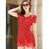 Backless Short Sleeve Lace Dress For Women - RED S