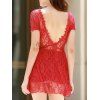 Backless Short Sleeve Lace Dress For Women - RED M