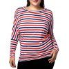 T-Shirt Casual Plus Size Striped femmes manches Batwing  's - Rouge et blanc et bleu 3XL