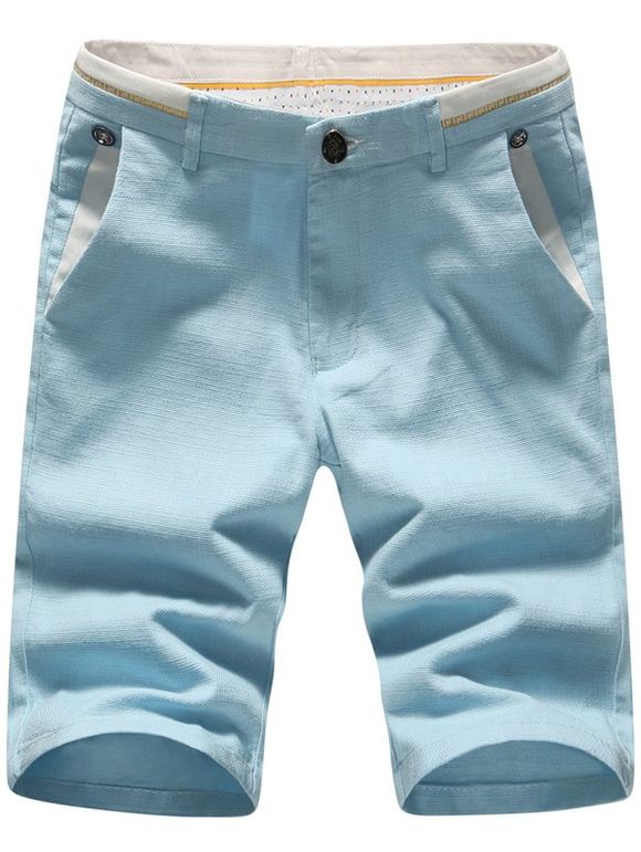 Men's Casual Zipper Solid Color Shorts - Bleu 33