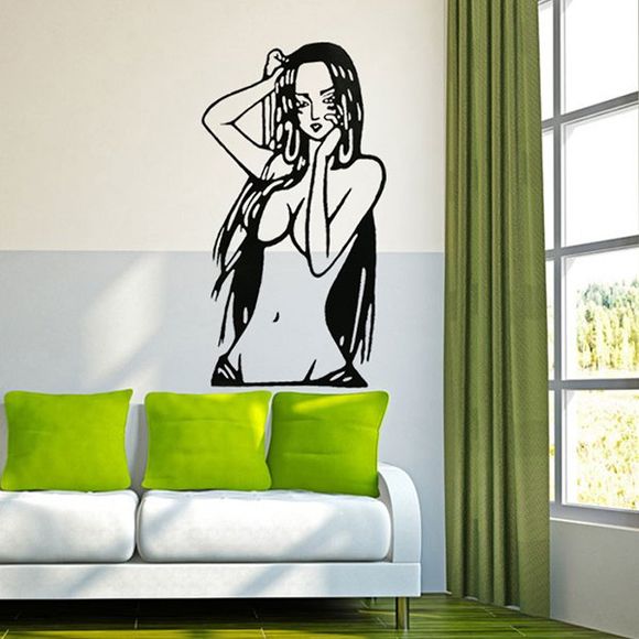 Élégant Motif Cartoon Fille beauté Autocollant Mural Pour Salon Chambre Décoration - Noir 