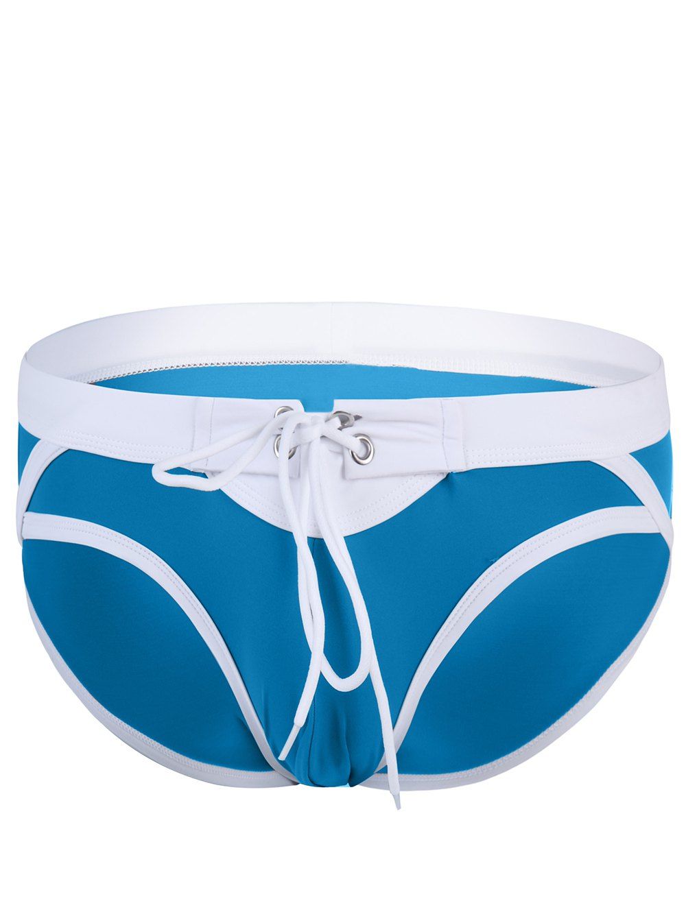 

Fashion Low Waist Color Block Lace-Up Briefs Men's Swimming Trunks, Azure
