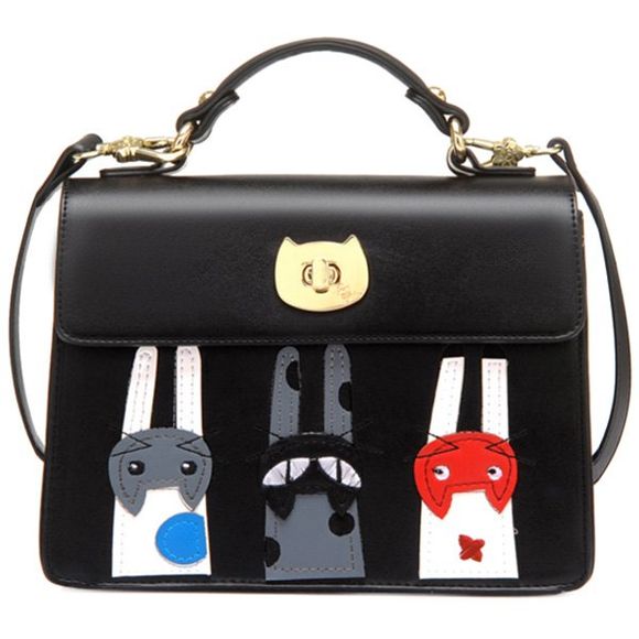 Cute Cat Pattern and Hasp Design Women's Tote Bag - BLACK 