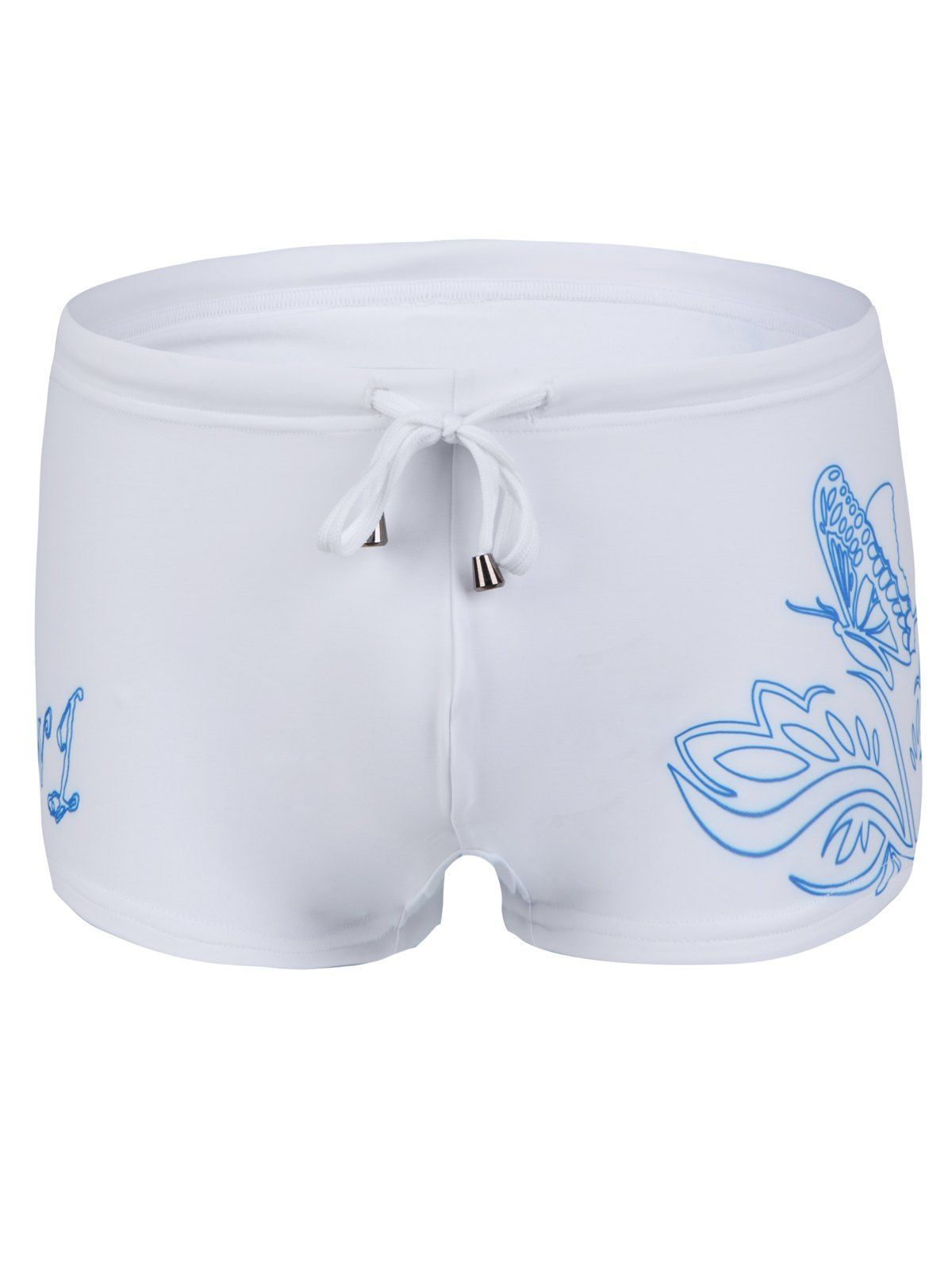 

Slimming Flower Printed Lace Up Men's Swimwear, White