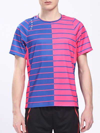 

Round Neck Short Sleeve Logo Customized Badminton Quick Dry Training Men's T-Shirt, Blue and red