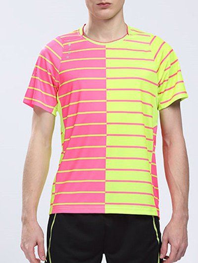 Round Neck Short Sleeve Logo Customized Badminton Quick Dry Training Men's T-Shirt - Jaune et Rouge M