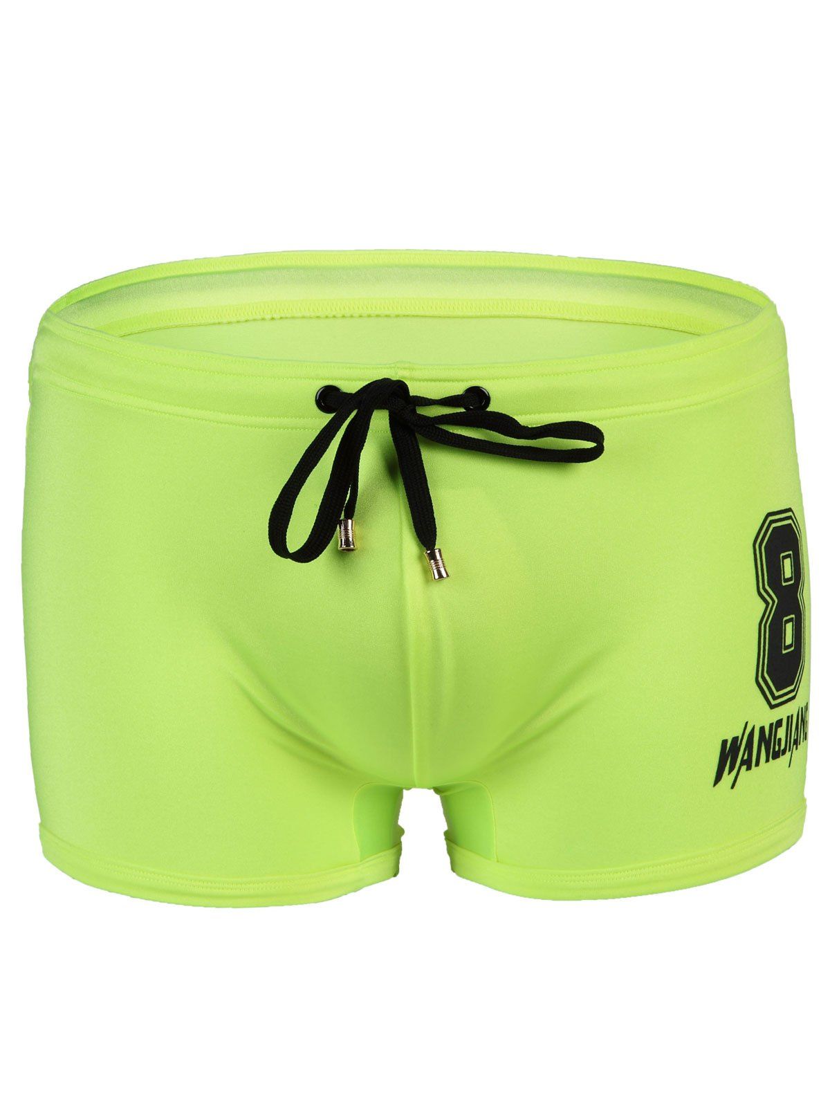 

Men's Slim Fit Lace Up Number Printed Swimwear, Neon green