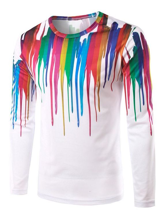 Manches longues Colorful Paint Splatter T-shirt imprimé - multicolore 2XL