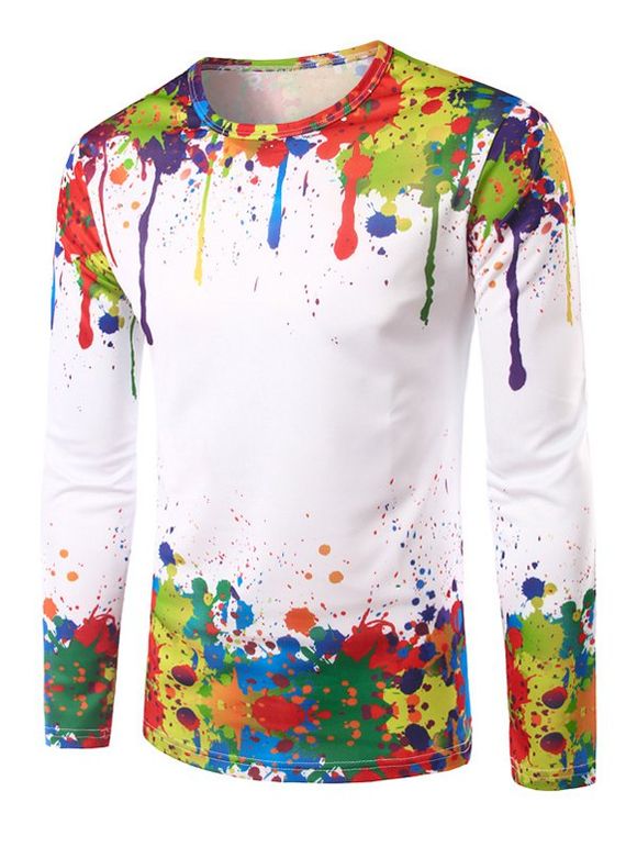 T-Shirt Coloré Impression des Peintures Éclaboussée - multicolore L