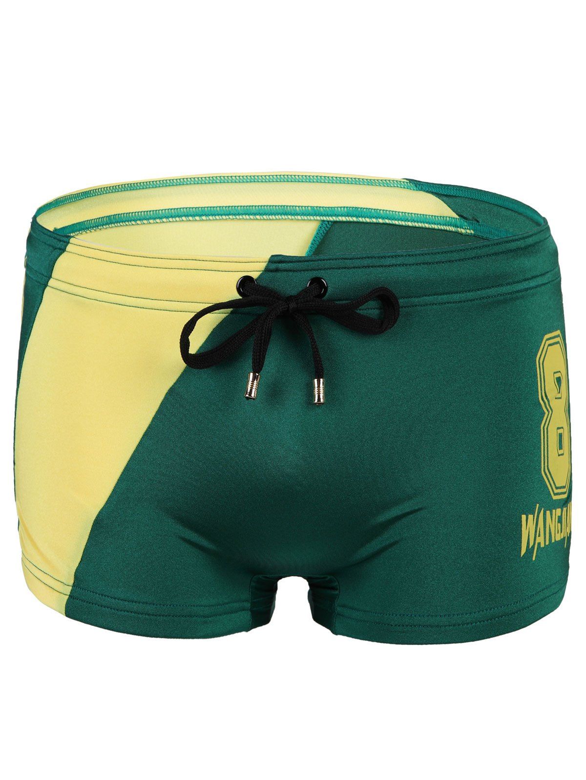 

Men's Splicing Slim Fit Lace Up Number Printing Swimwear, Green