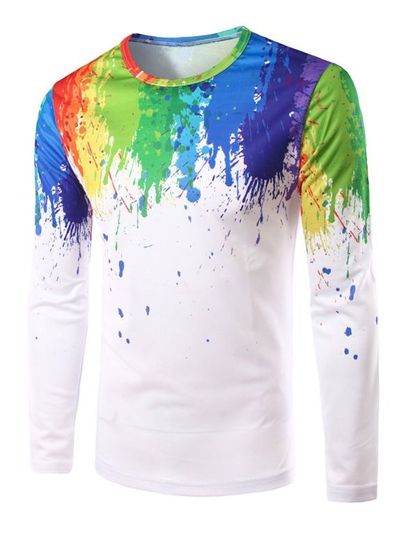 T-Shirt Coloré Impression des Peintures Éclaboussée - multicolore XL