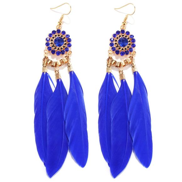 Boucles d'oreilles plume élégante Sapphire alliage Floral Rhinestone multicouches pour les femmes - Bleu 