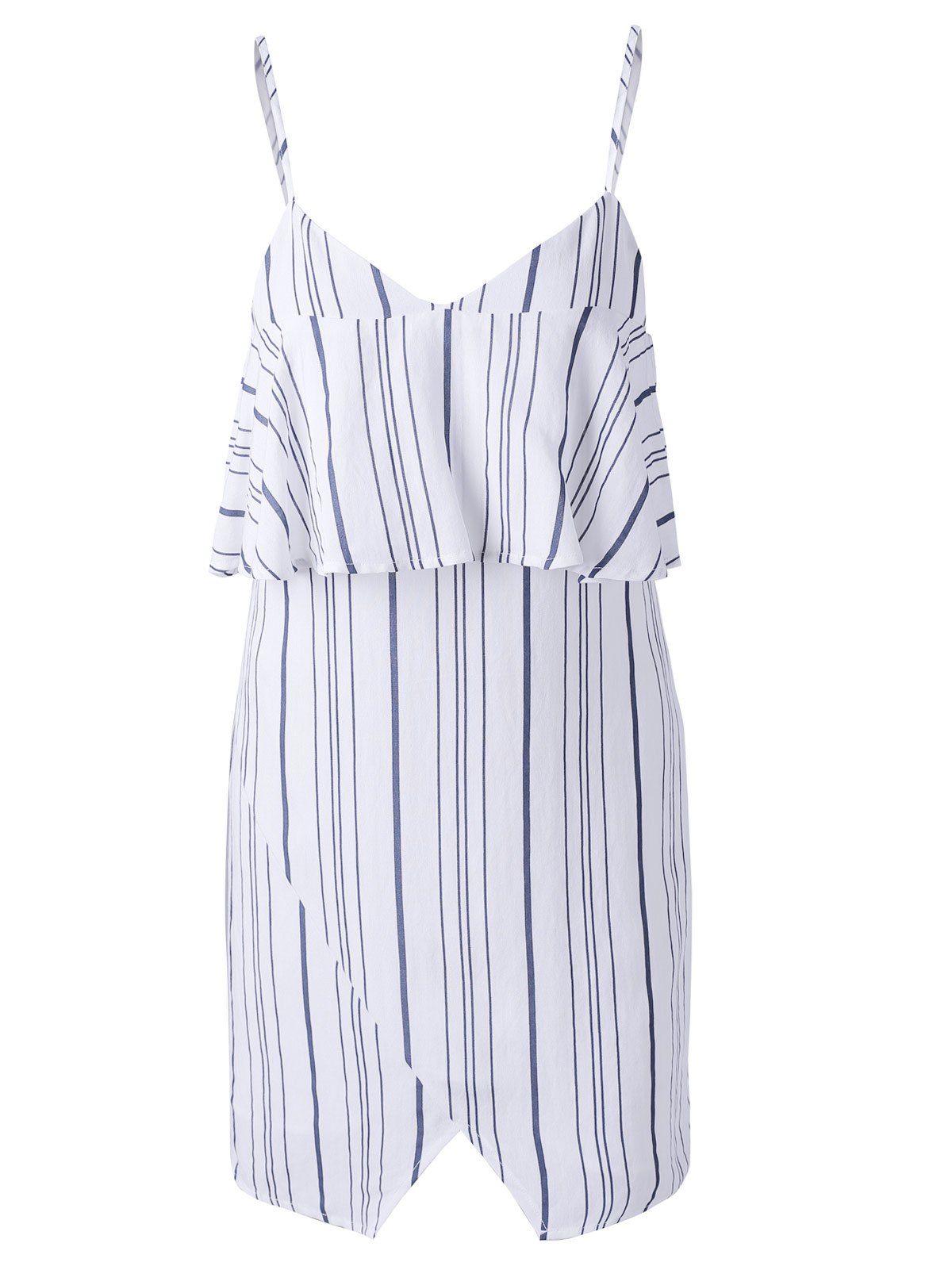 

Chic Spaghetti Strap Flounce Stripe Spliced Women's Dress, White