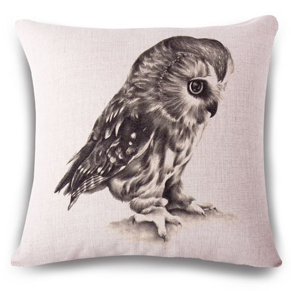 Élégant Night Owl main Motif peint Carré Lin pillowslip (Sans Oreiller intérieur) - Gris Noir 