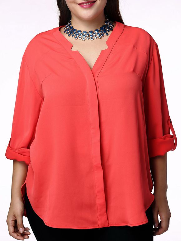 Elegant Solid Color V-Neck 3/4 Sleeve Plus Size Blouse For Women - Tangerine 4XL