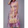 Women 's  douce manches Self Tie évider Floral Print Dress - multicolore ONE SIZE(FIT SIZE XS TO M)